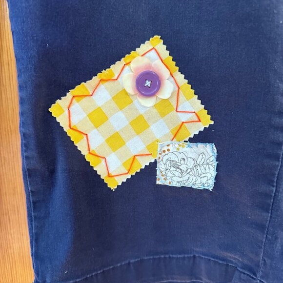 Briggs Cotton Spandex blend Blue Patchwork Recycled Upcycled Capri Pants Size 18 - Picture 6 of 8